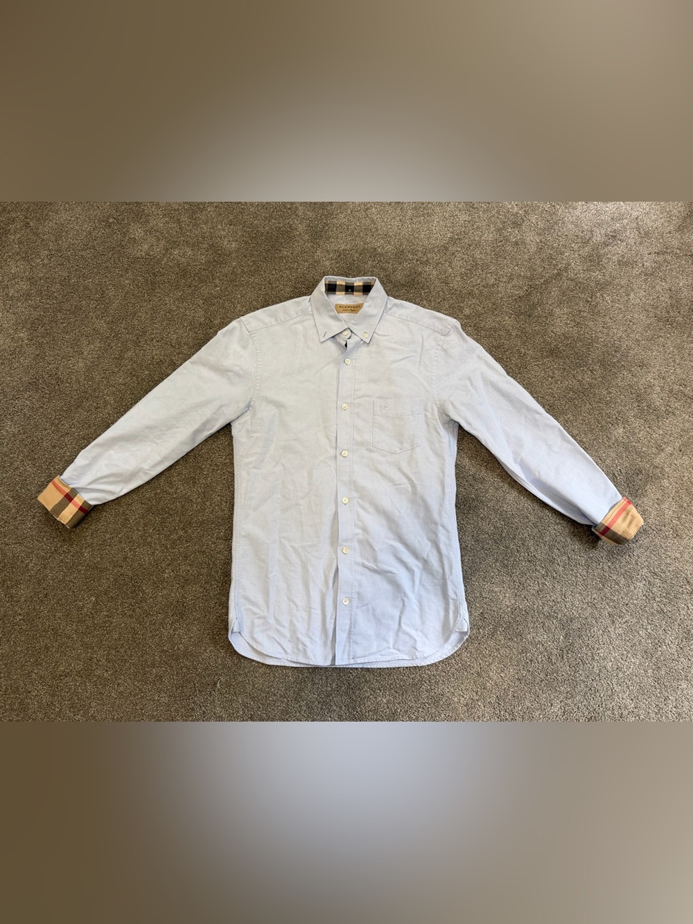 Size XS Burberry Brit Nova Check Blue Button Dress Shirt  Plaid Collar Cuff